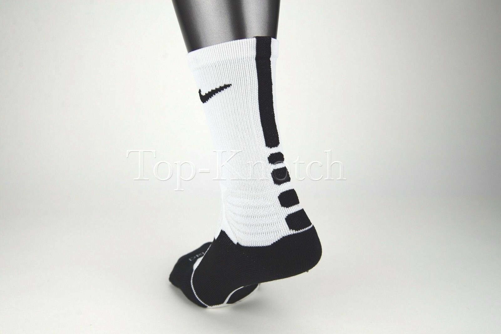 Nike Hyper Elite Cushioned Crew Basketball Socks SMALL (4-6)White Black 4801-101