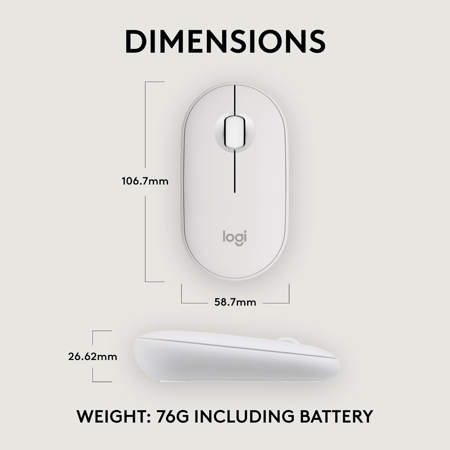 Logitech Pebble 2 M350S Bluetooth Mouse PC/MAC Portable Quiet Clicks Tonal White