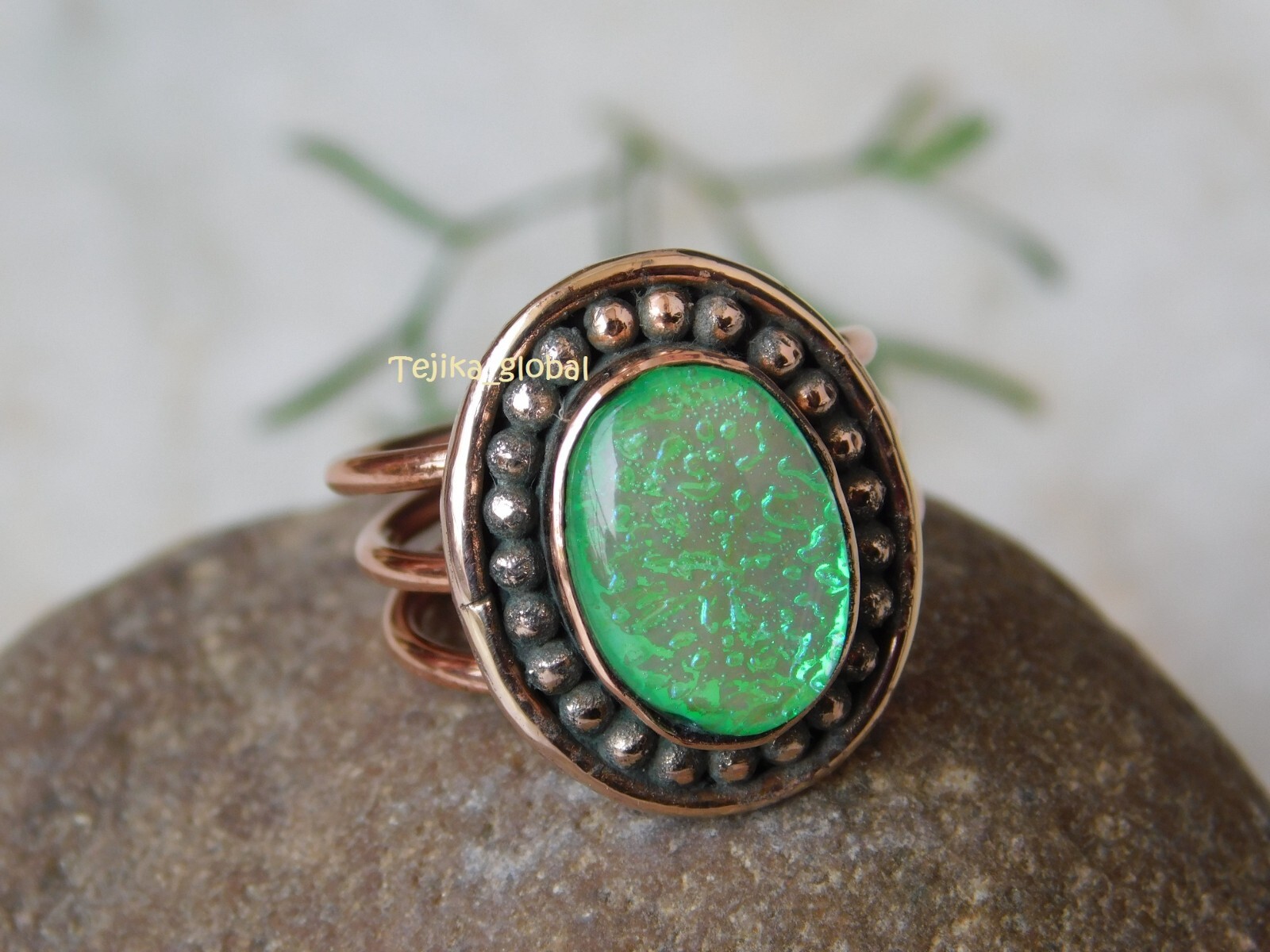 Blue Australian Triplet Opal Handcrafted Solid Copper arthritis relief ring,