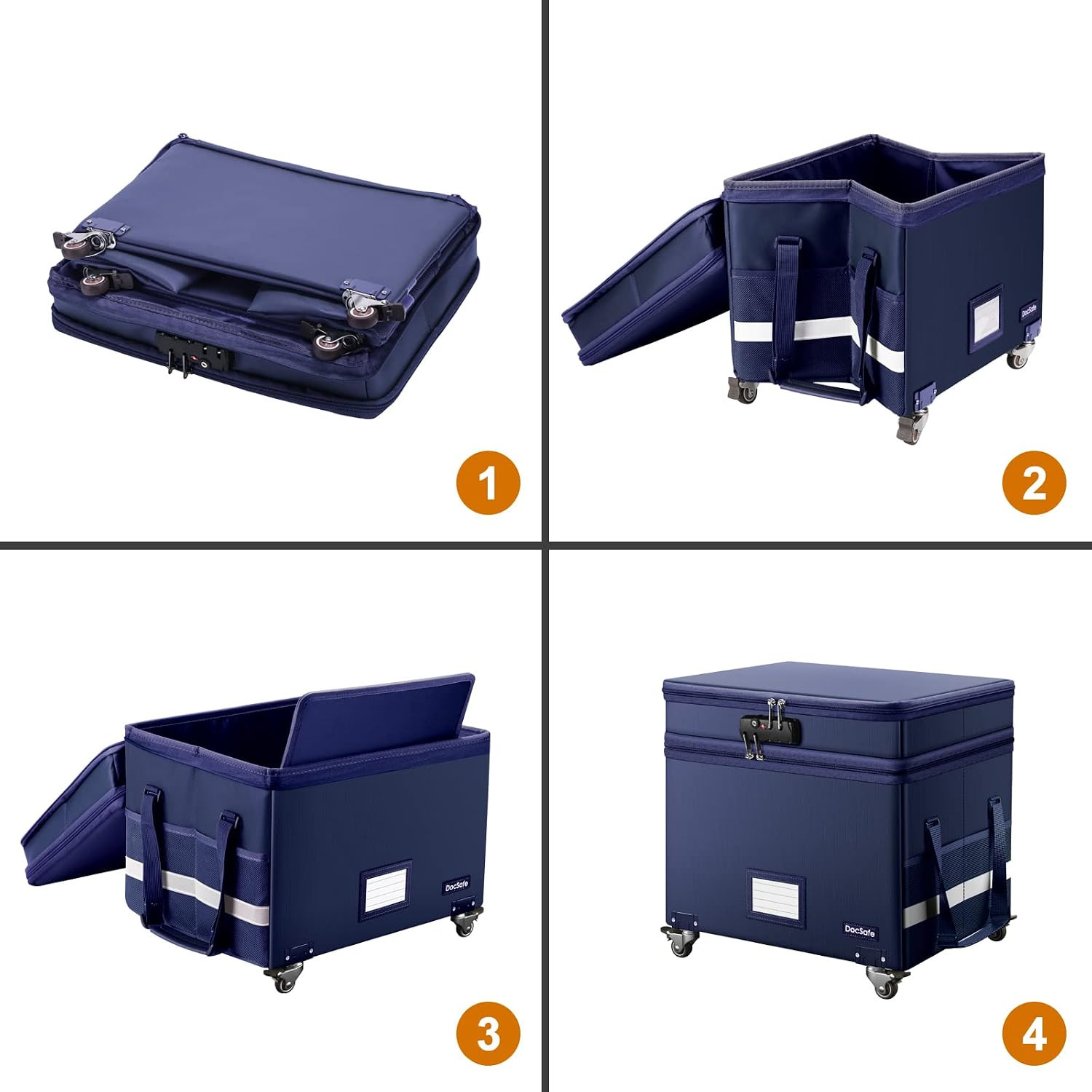 File Box with Lock, 2-Layer Fireproof Document Box with Wheels,Collapsible File