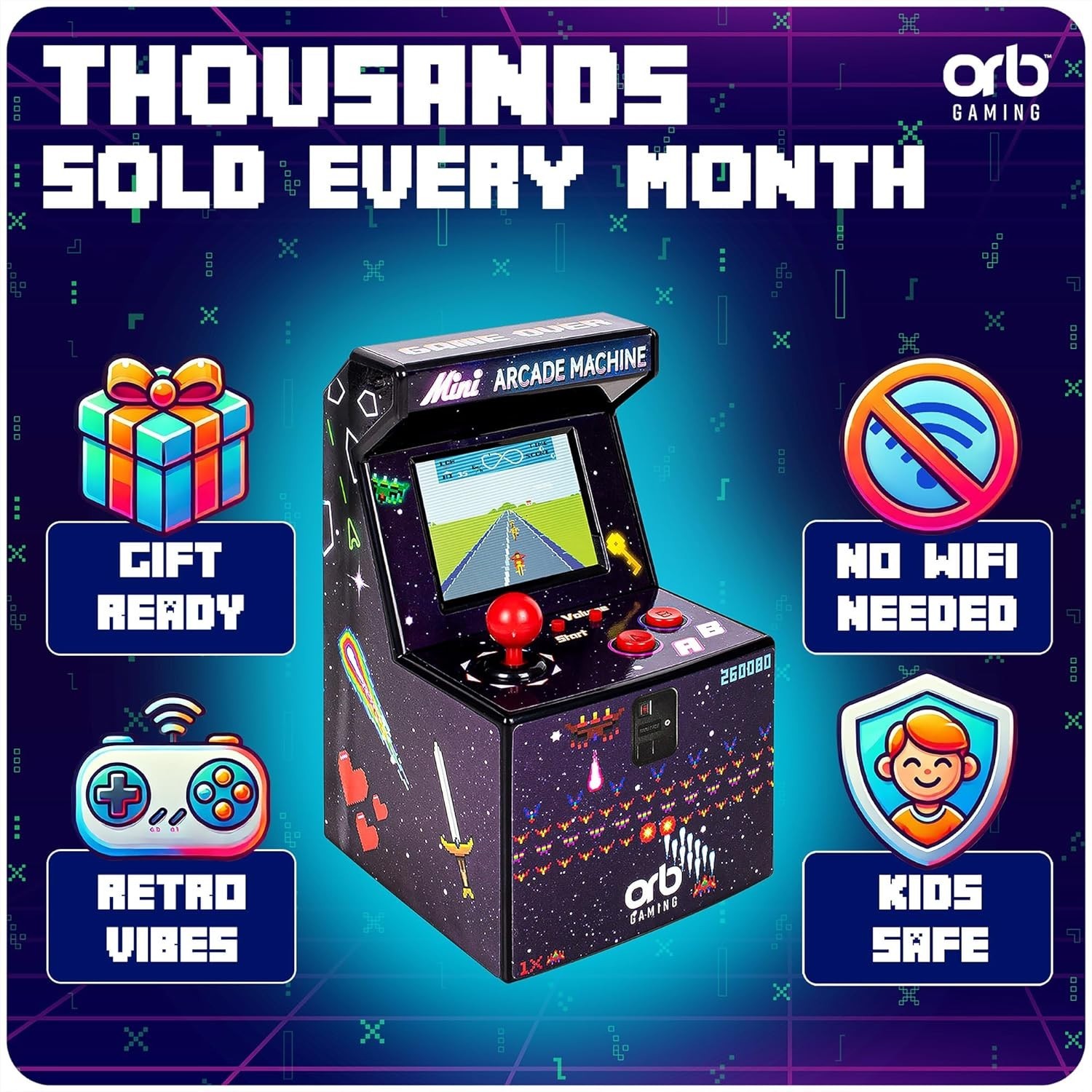 240 Built-In 8-Bit Arcade Games – Compact Handheld Console for Endless Fun
