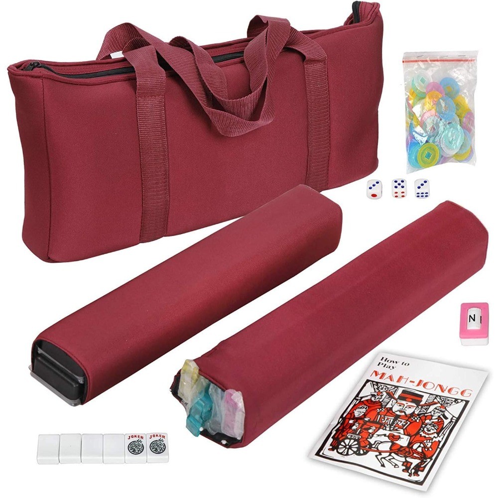 American Mahjong Set 166 Tiles All-in-One Rack/Pushers Red Soft Bag Complete