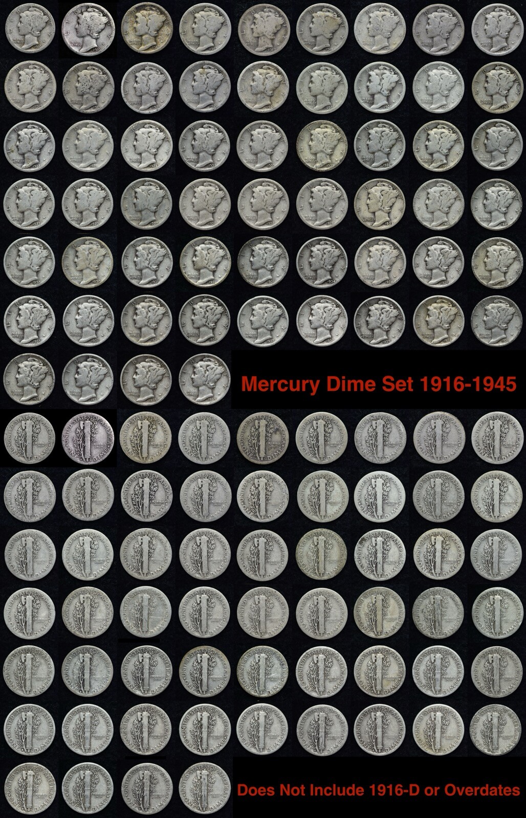 1916-1945 Mercury Dime Set 76 Coins! Nice Circulated Set! (NO 16-D or Overdates)