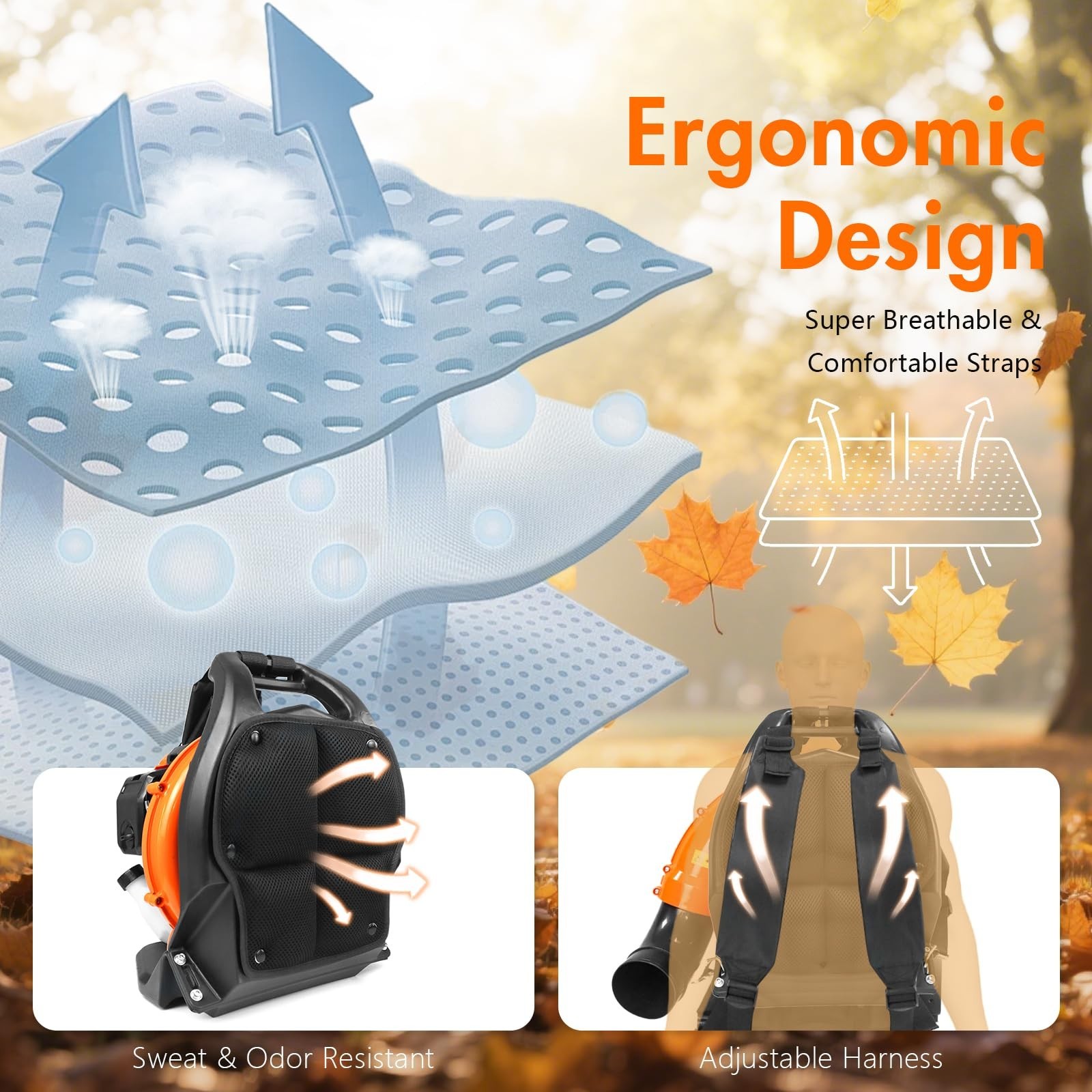 Commercial Backpack Leaf Blower 2 Stroke 52CC Gas-powered Backpack Snow Blower