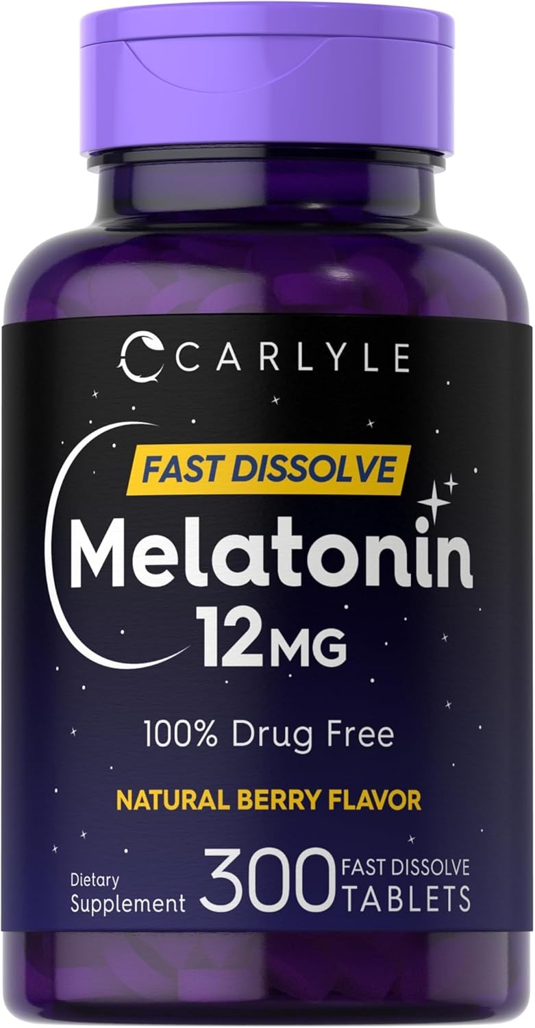 Melatonin 12 mg | 300 Fast Dissolve Tablets | Nighttime Sleep Aid | by Carlyle