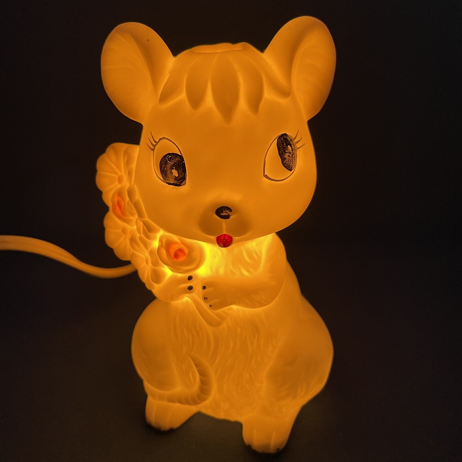 Mouse Night Light Lamp Anthropomorphic Underwriters Lab WORKING Japan Porcelain
