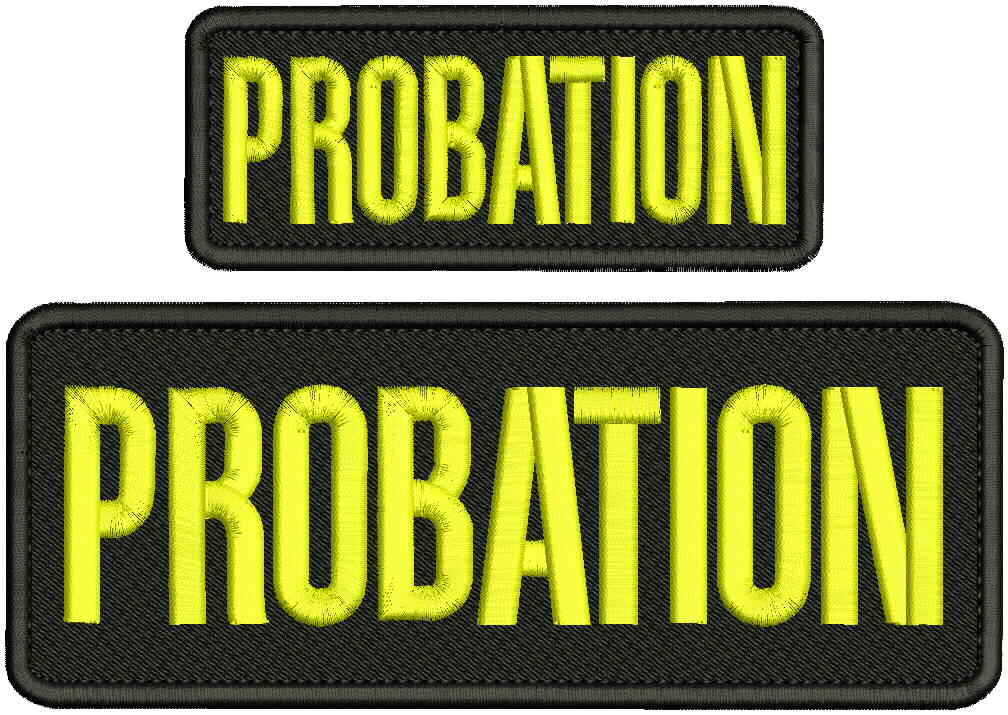 probation embroidery patch 3x8 and 2x5 hook on back blk/yellow
