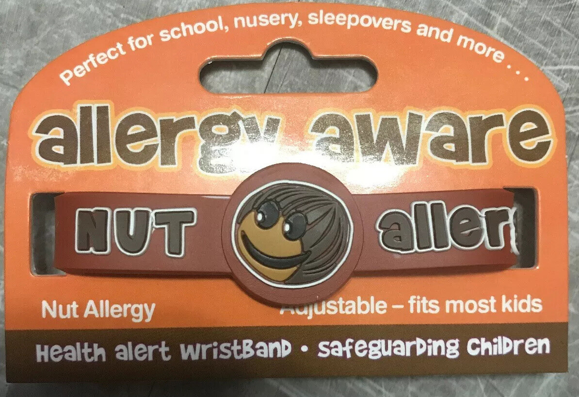 ALLERGY AWARE KIDS MEDICAL WRISTBAND -' NUT  ALLERGY' HEALTH ALERT-Free Shipping