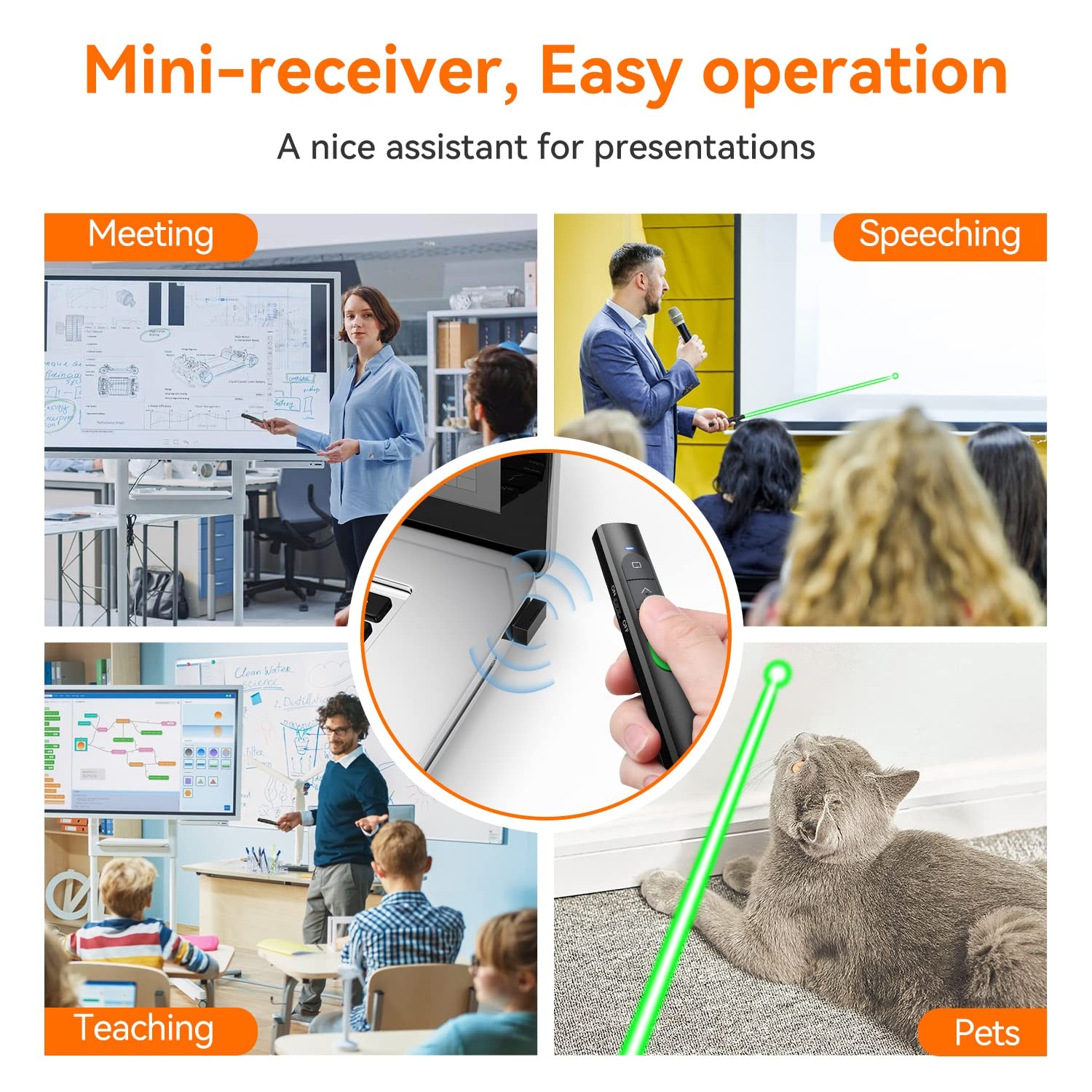 Wireless Presentation Clicker PowerPoint Presenter Remote: Rechargeable Green...