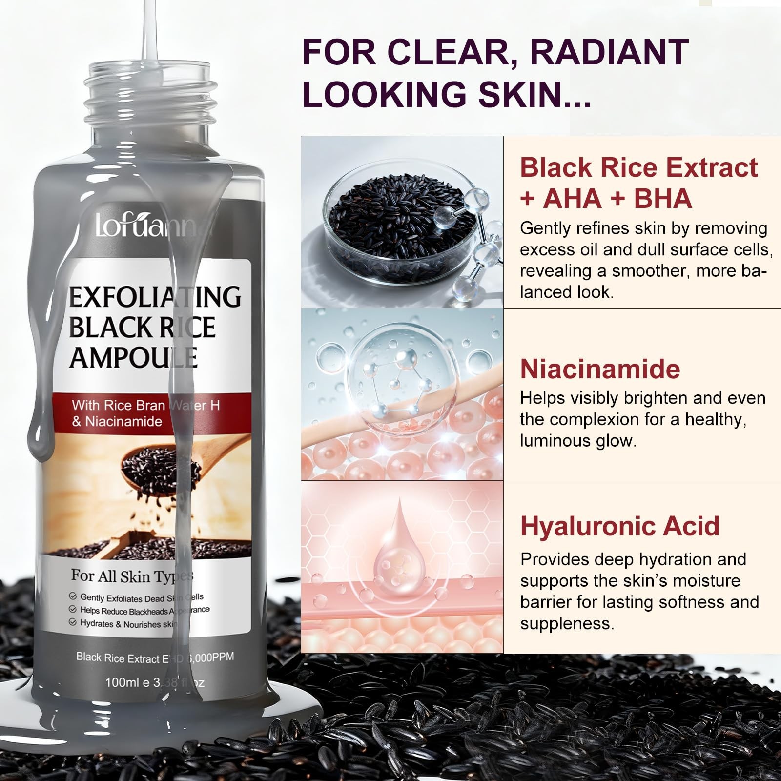 Black Rice Exfoliant, Peel Shot Glow 3.38 Fl Oz (Pack of 1),
