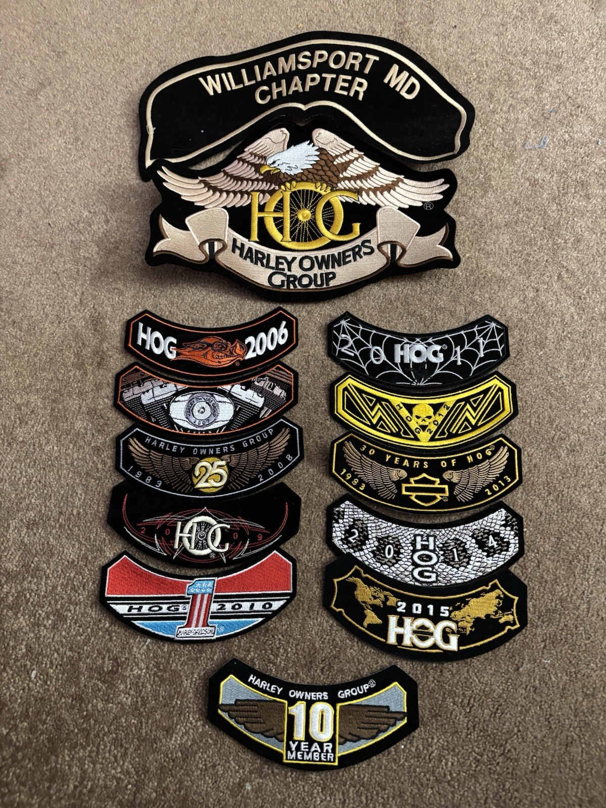Harley Davidson Owners Group Patches - 2006 - 2015, Williamsport, Maryland