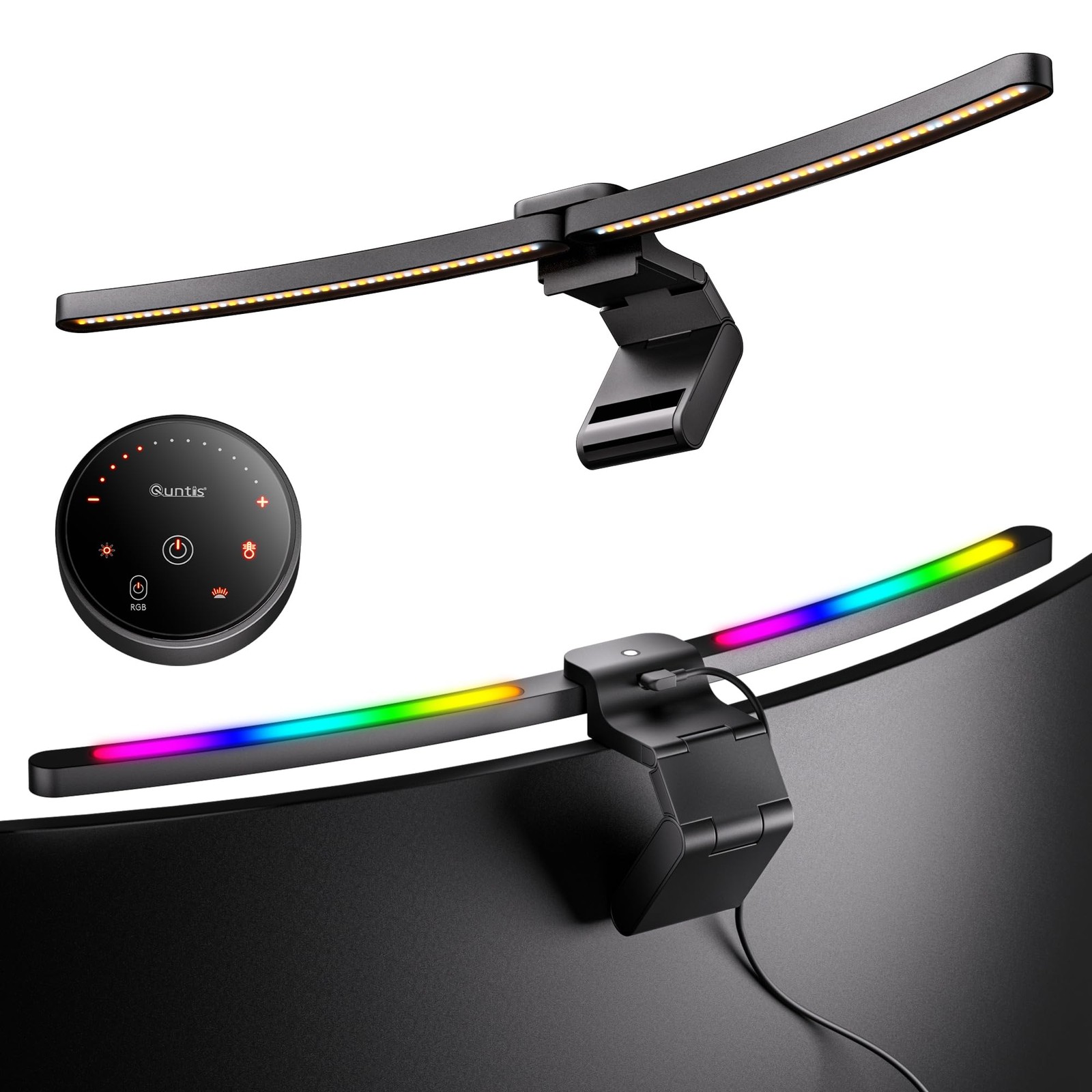 Quntis Curved Monitor Light Bar 15 RGB Backlight for 34"+ Screens, Black