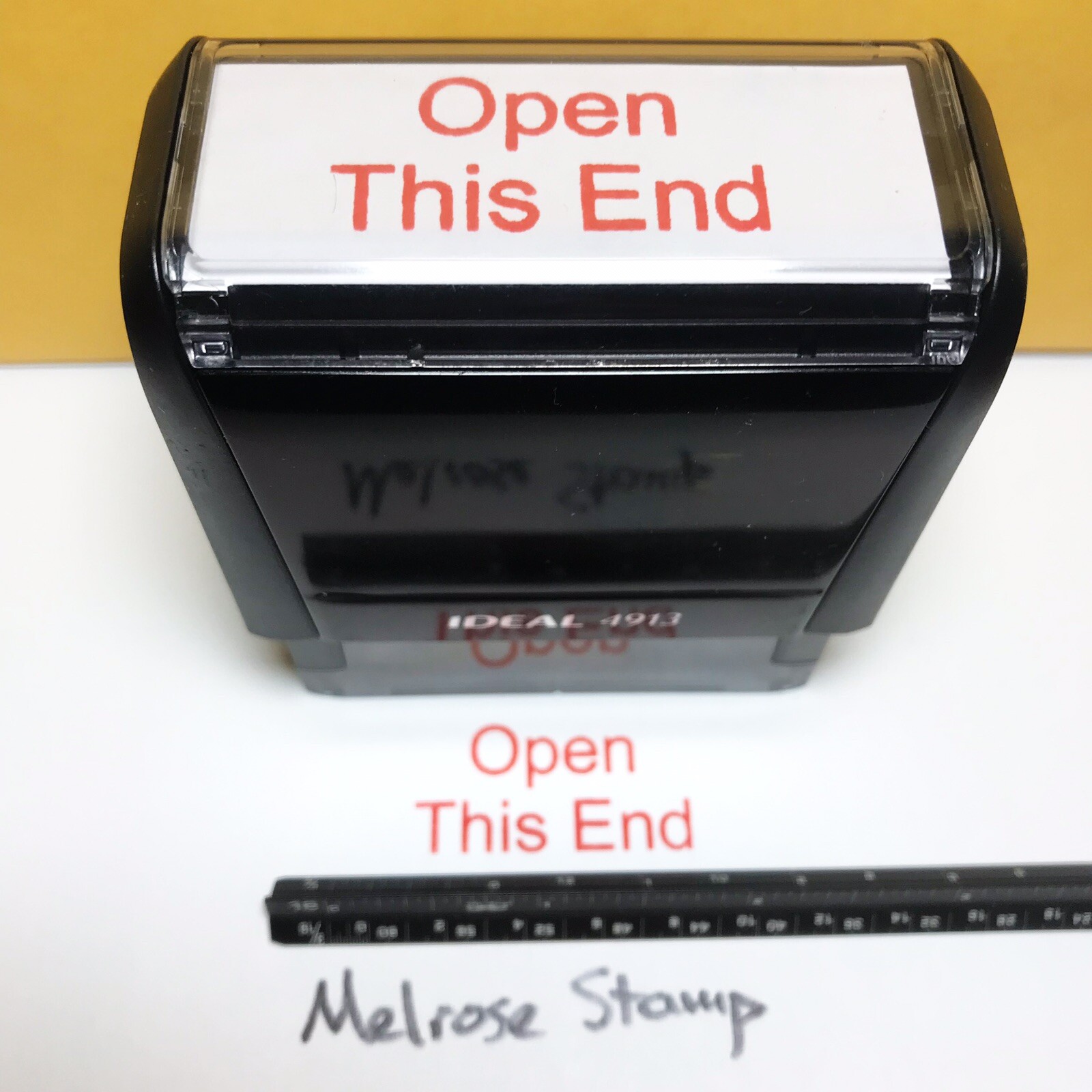Open This End Rubber Stamp Red Ink Self Inking Ideal 4913
