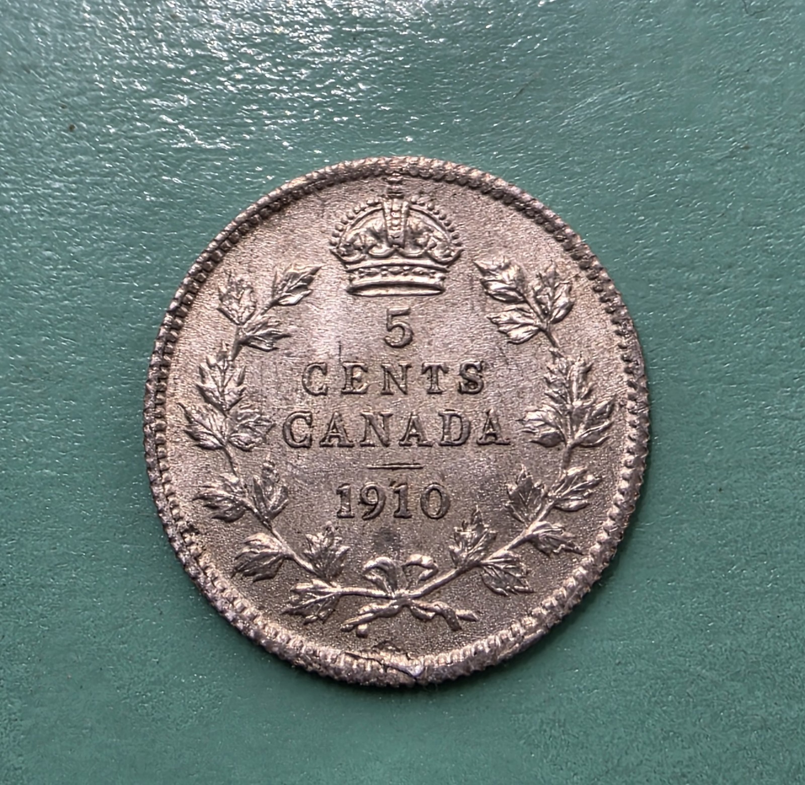 1910 Canada Edward VII 5 Cents AU Pointed Holly Sterling Silver Coin