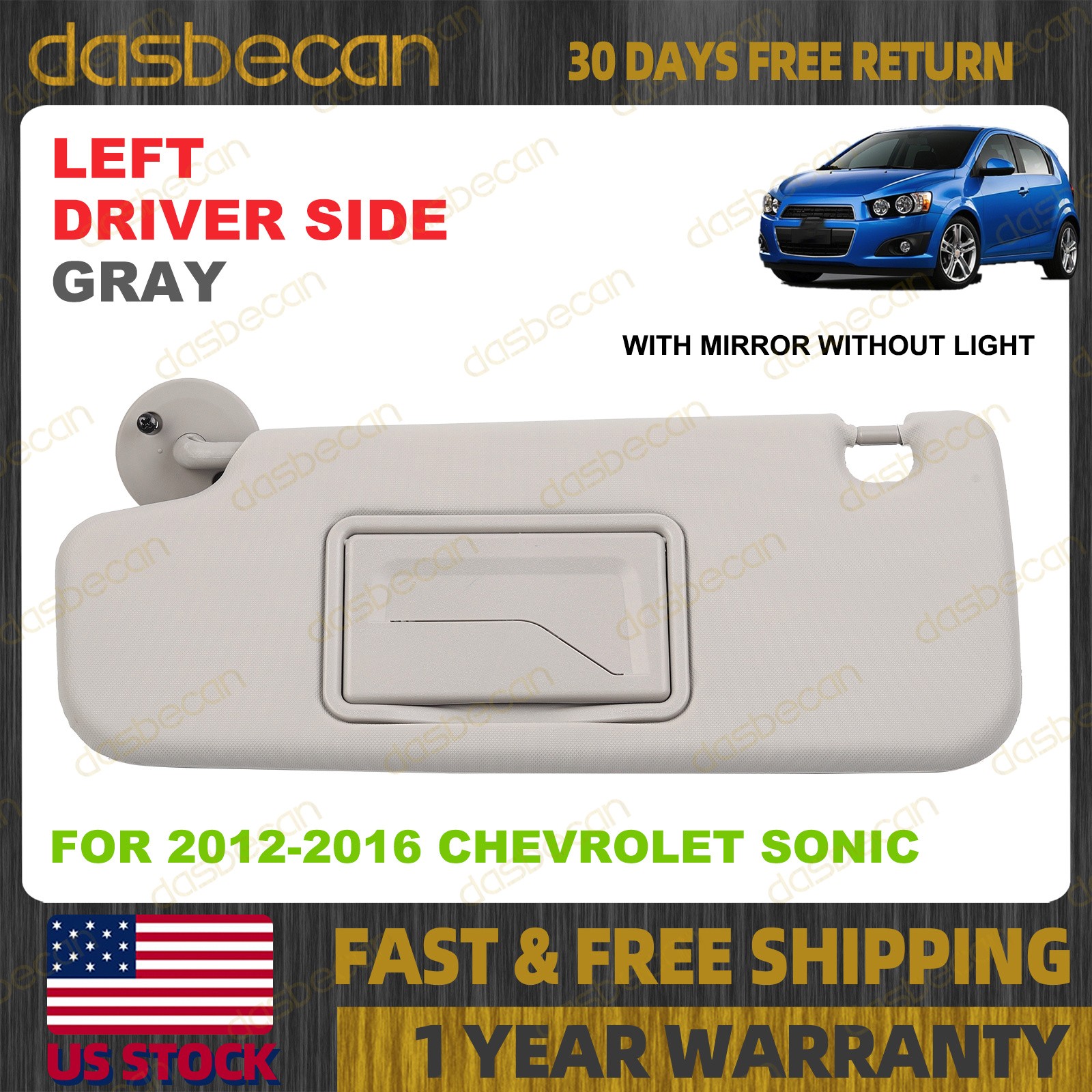 Gray Left Driver Side Sun Visor For Chevrolet Sonic 2012-2016 1.4L 1.6L 1.8L
