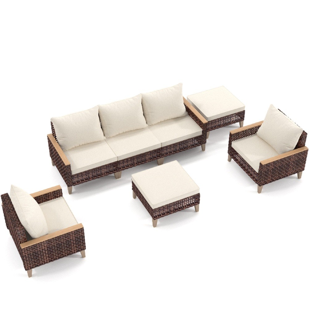 7-Piece Rattan Patio Furniture Set w/ 4" Cushions, White, Weather Resistant