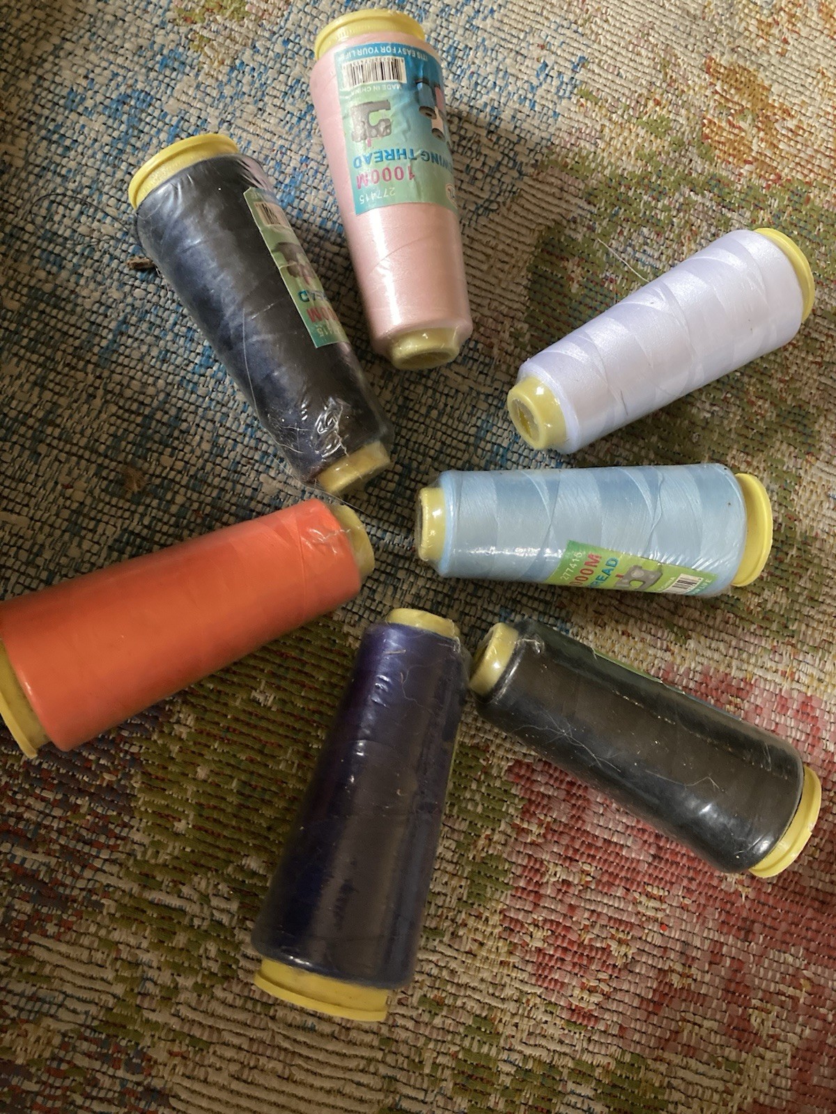 Large 1000M Sewing Thread Lot NOS 7pc Lot Mixed Colors Sewing Thread Lot  Lot C