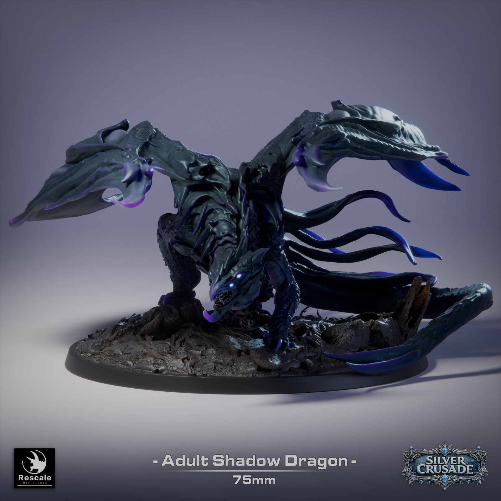 Shadow Dragon Large D&D Miniature | Dark Dragon Boss Figure Resin Print