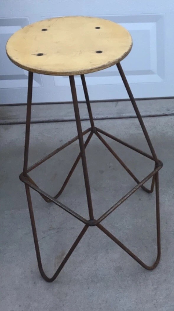 MCM In Style of Frederick Weinberg Hairpin RAW Iron Leg Bar Stool Steampunk