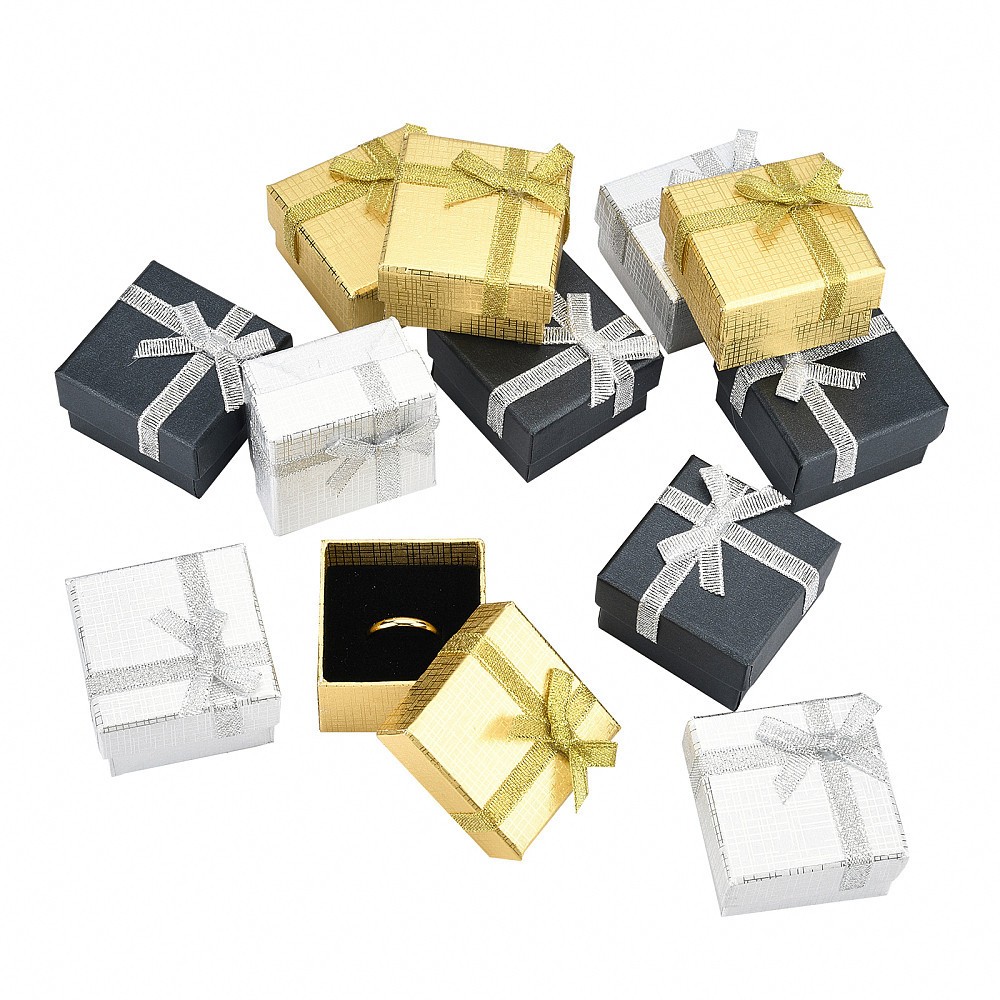 1set Cardboard box Ring boxes with Bowknot Square Mixed color 5x5x3.1cm