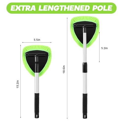 8 Pcs Car Windshield Cleaner Tool Kit with Extendable Handle, Microfiber Green