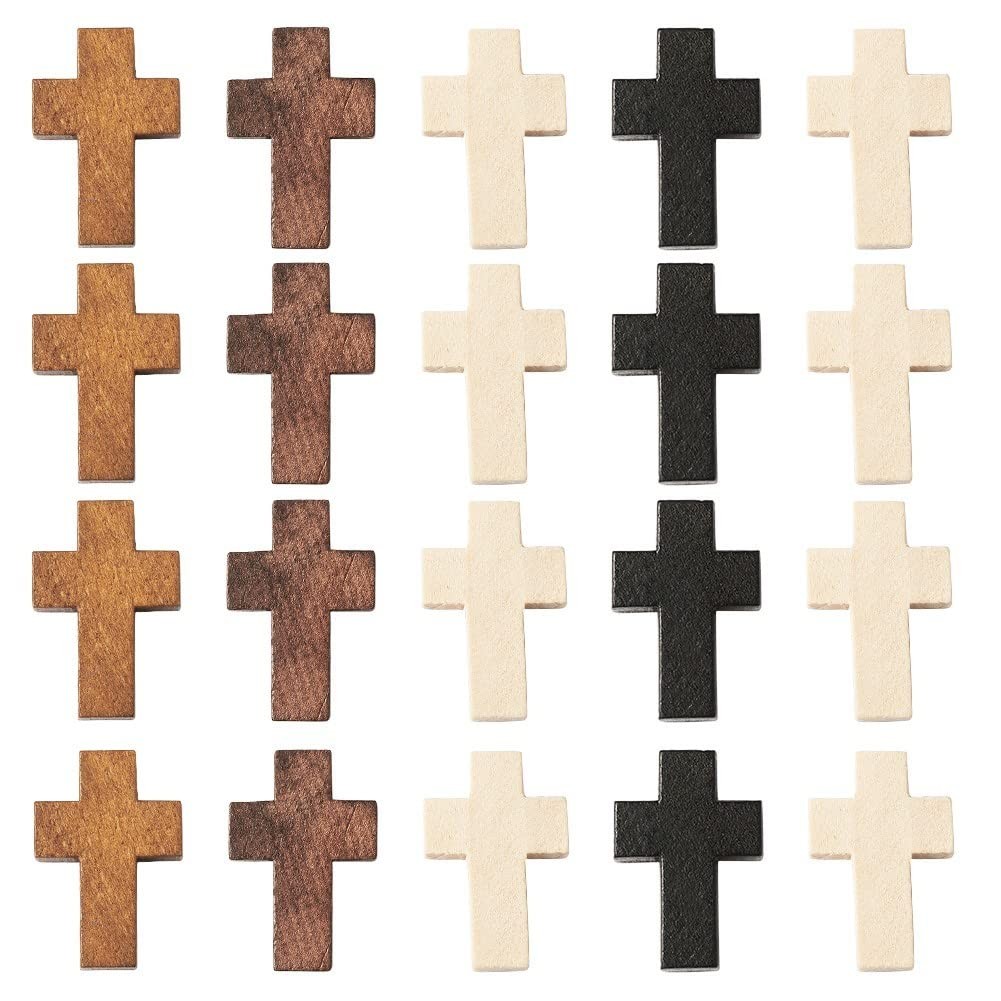 KISSITTY 100Pcs/box Wooden Cross Charms 4 Colors 14x21mm,
