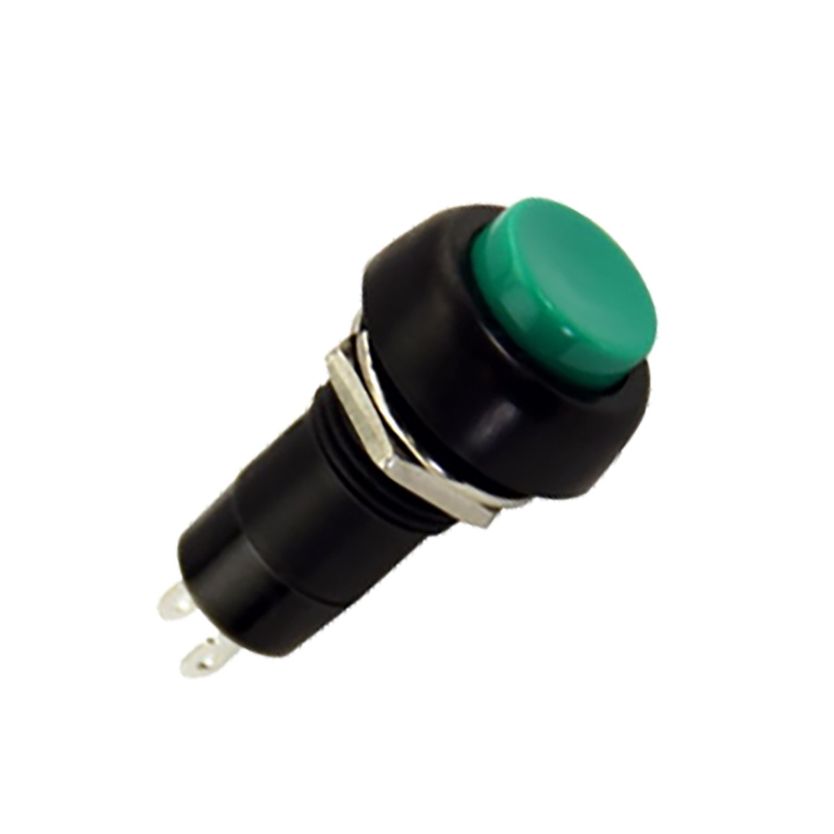 Miniature, Green Center, Black Bezel, Round Pushbutton - 49-0577-03