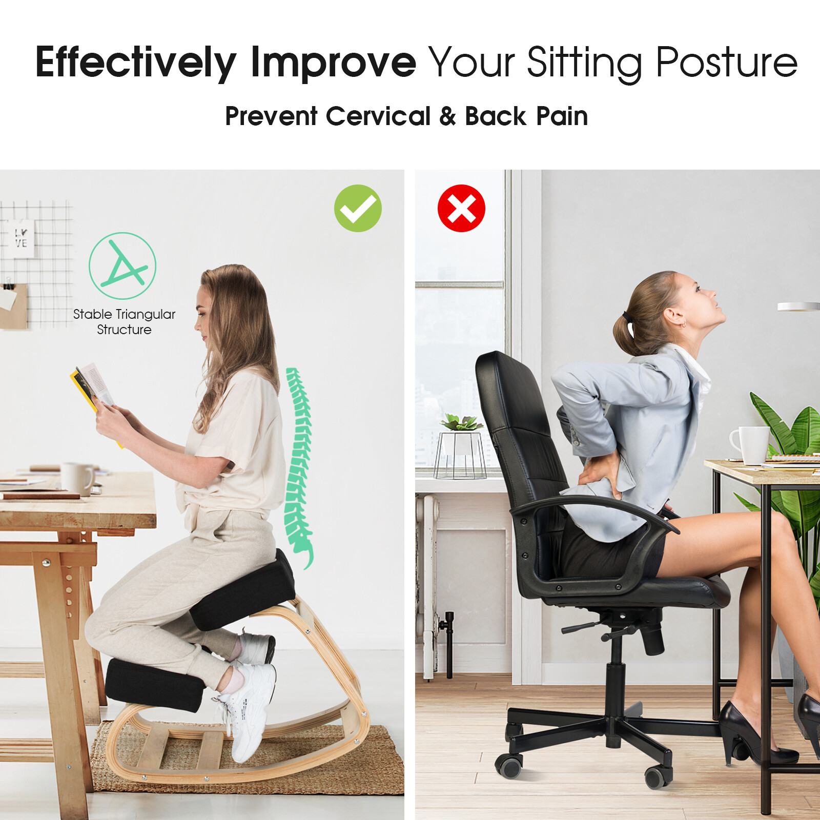 Costway Ergonomic Kneeling Chair Rocking Office Desk Stool Upright Posture Black