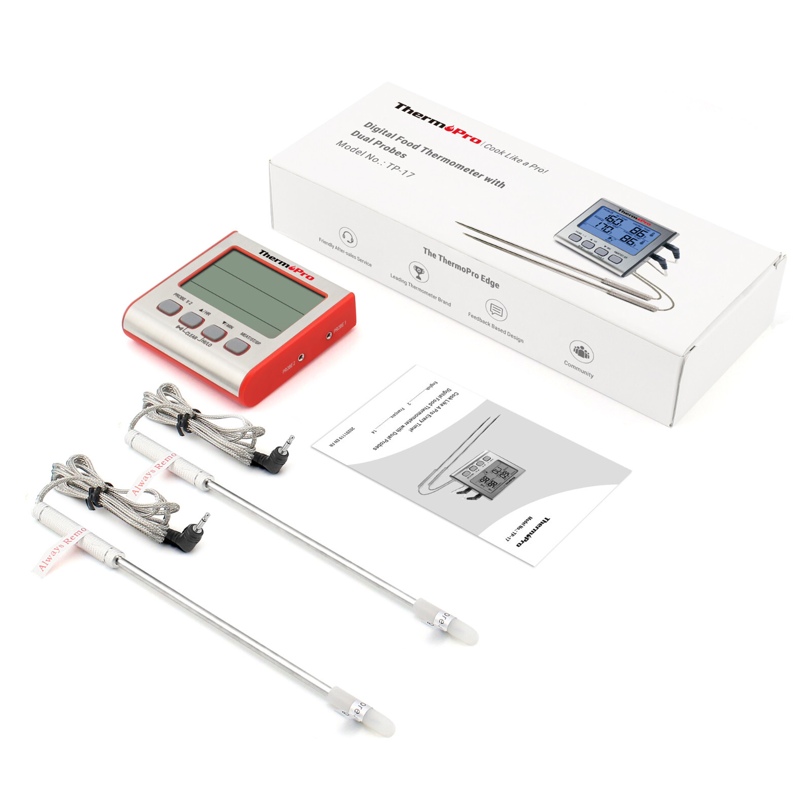 Prolong Dual 2 Probe Digital Meat Cooking Thermometer Grill BBQ Food Oven Smoker