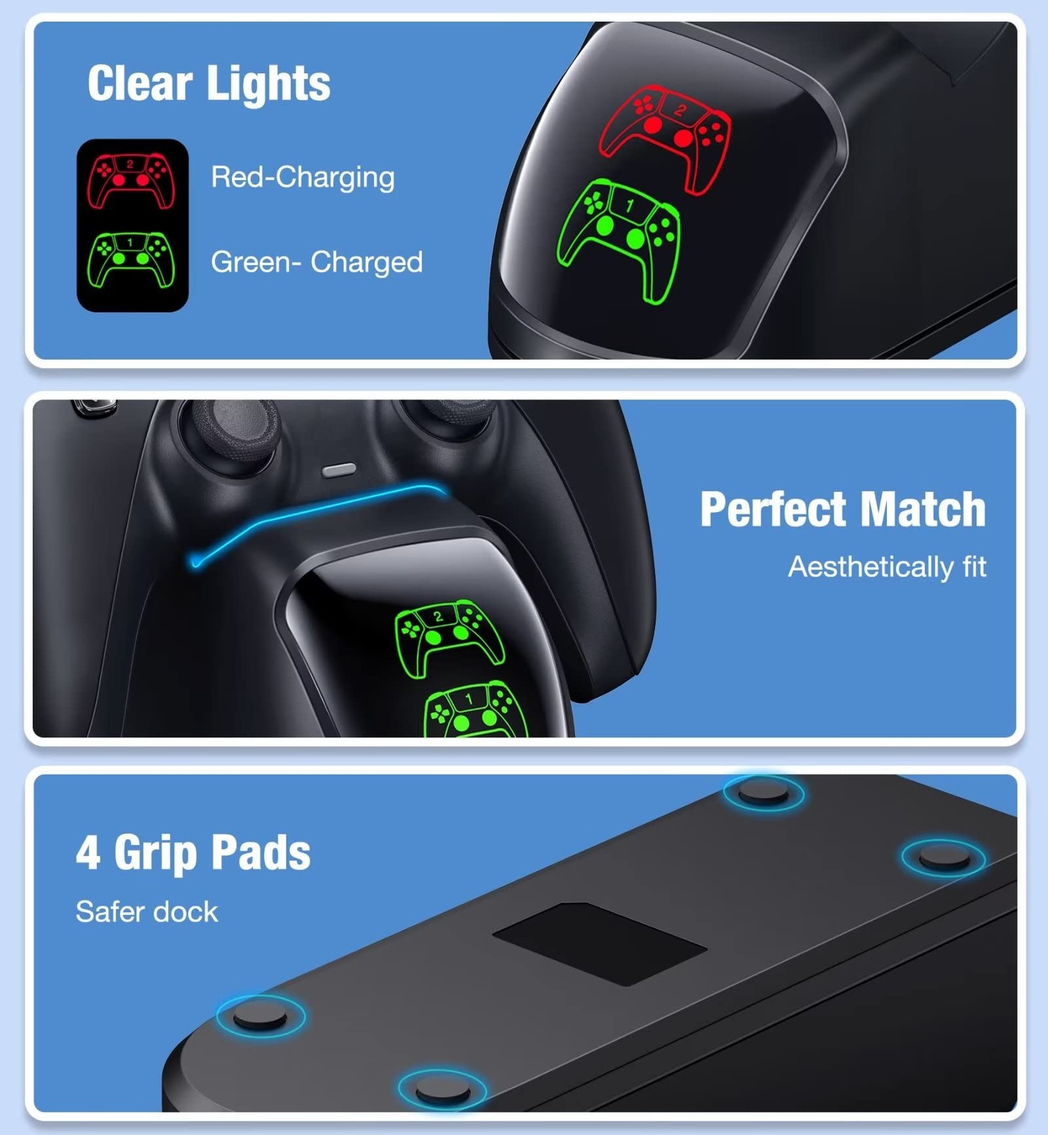 Controller Charging Station for PlayStation 5 Dualsense Controller with Dual ...