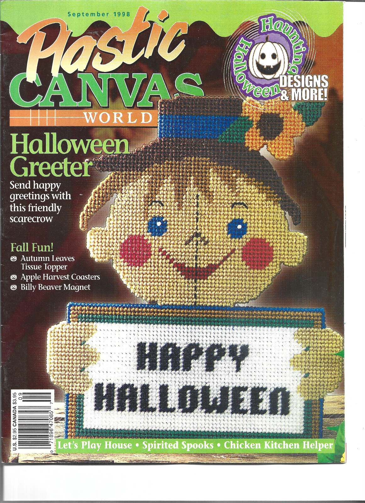 Plastic Canvas World Pattern Magazine Sept 1998 Halloween Greeter Chicken Helper