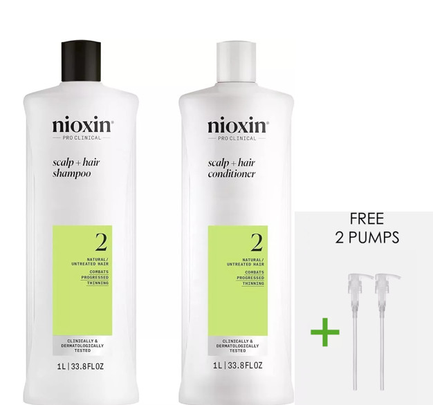 Nioxin System 2 Cleanser Shampoo & Scalp Conditioner Duo 33.8 oz+ 2 Free Pumps ☆