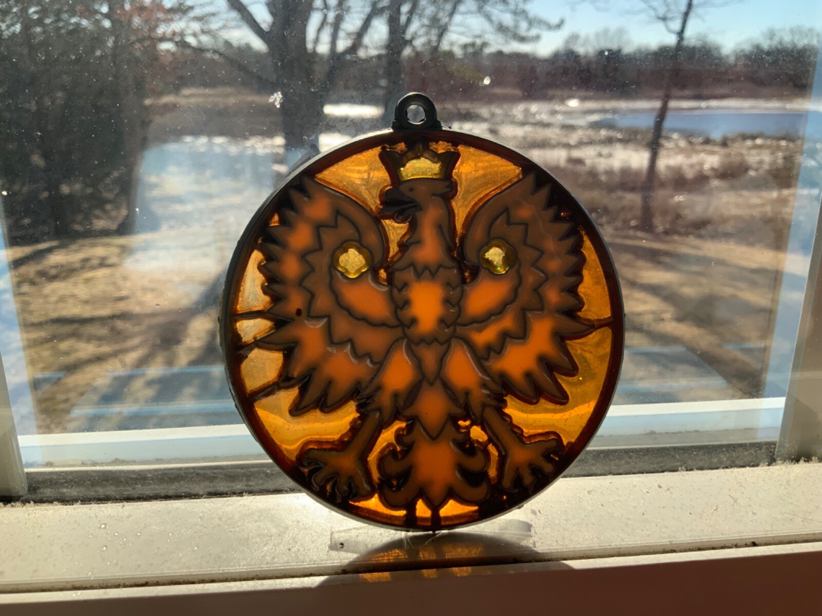 Fiery Amberina Phoenix  Suncatcher With Suction Cup For Window