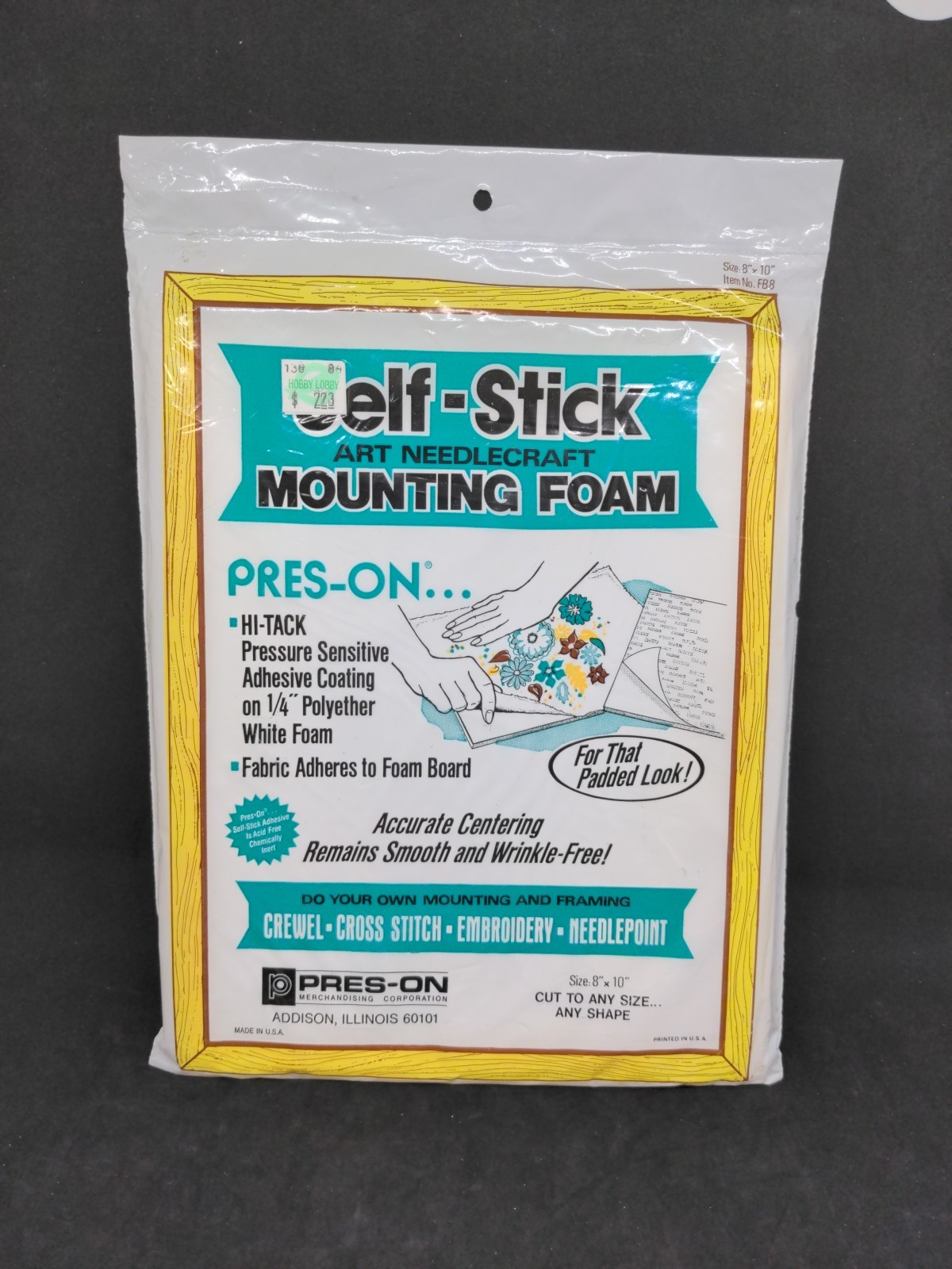 Self Stick Art Needlecraft Mounting Foam Pres-On 8" x 10"