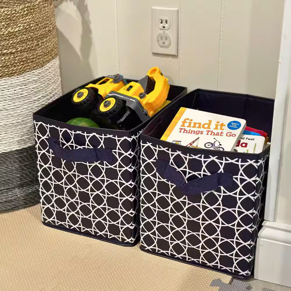 6 Gal. Collapsible Storage Totes, Navy Geo 3-Pack