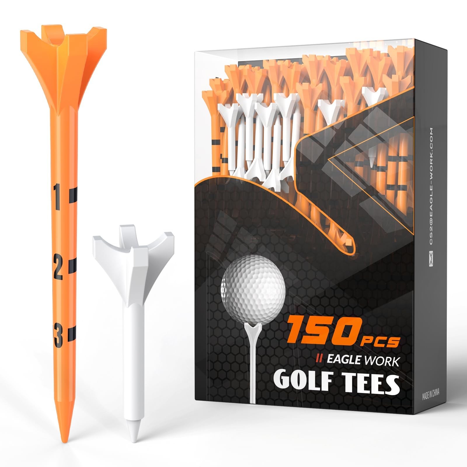 150 Pack Plastic Golf Tees- Includes 130 Pcs 3-1/4" and 20 Pcs 1-1/2" Golf Te...