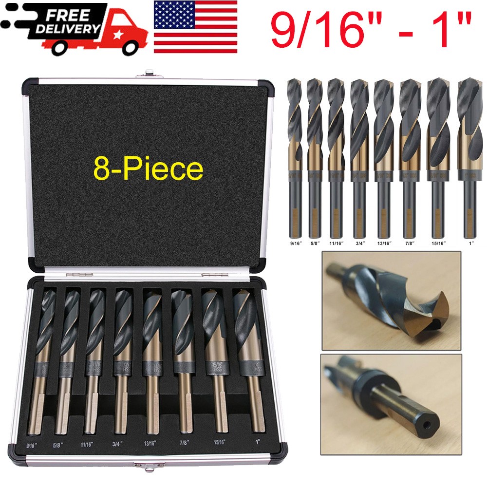 8 PCS HSS Cobalt Silver and Deming Drill Bits Set Large Size 9/16 inch to 1 inch