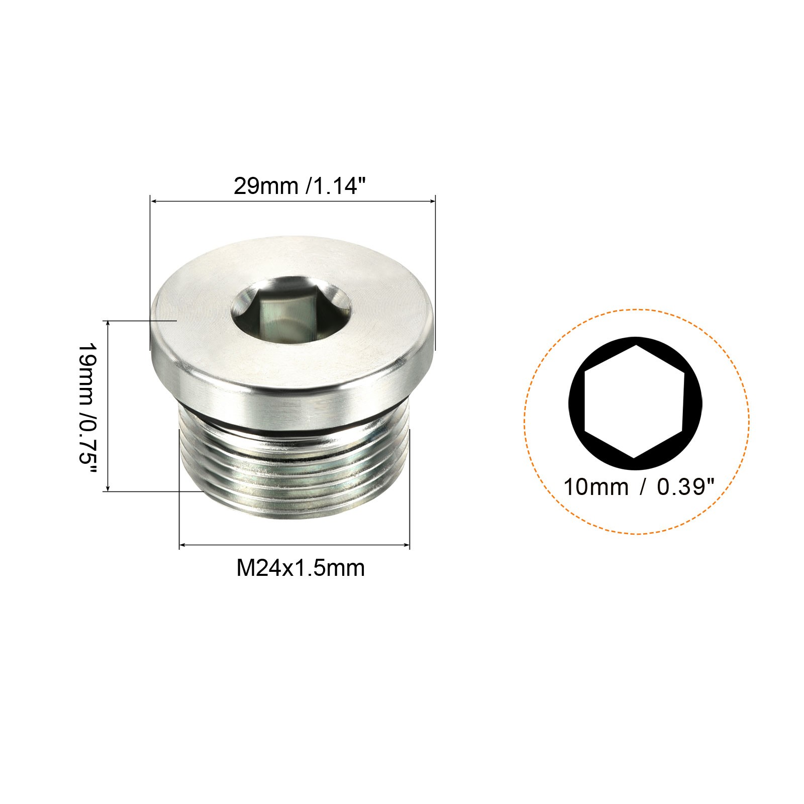 M24*1.5 Hex Head Pipe Fitting Plug, Male Thread 45# Steel Plug