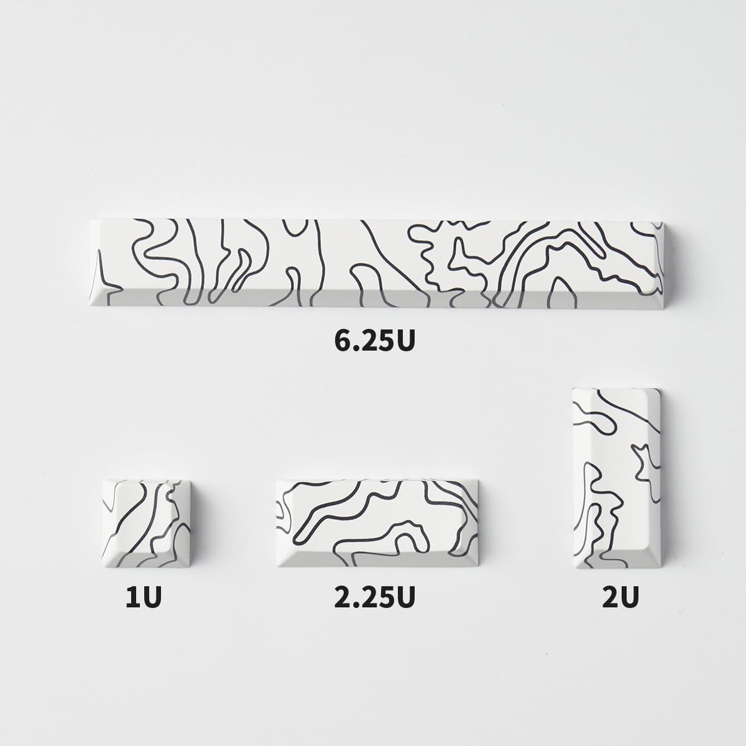 4pcs Keycaps, White Topographic Keycaps PBT Keycap Cherry Profile Dye-Sublima...