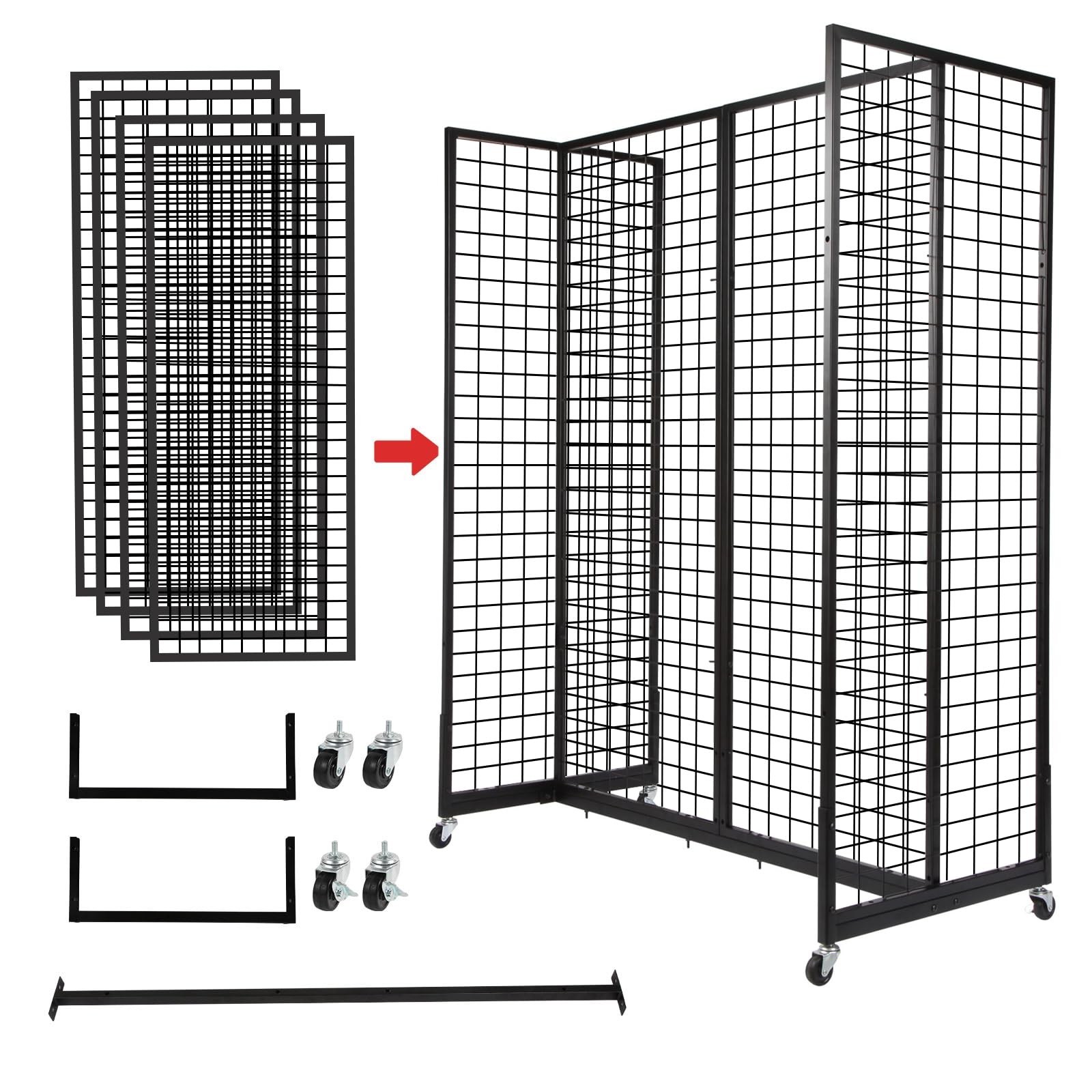 NectaCol Grid Gondola Unit, 4pcs 2'x 5' Grid wall Panels with Sturdy Frames, ...