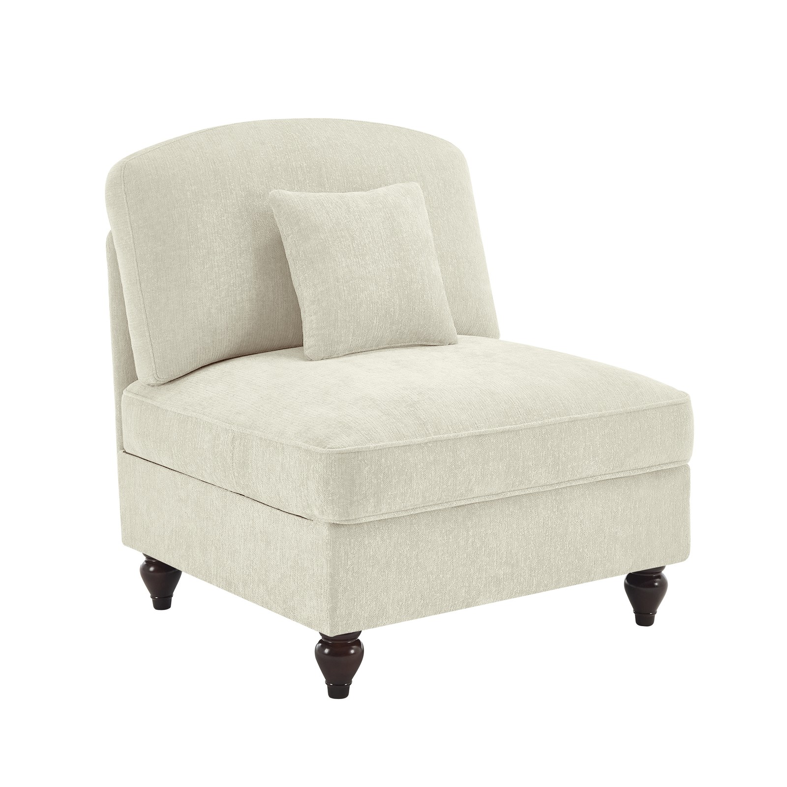 Armless Sofa Chenille W/1 Pillow -Beige+White