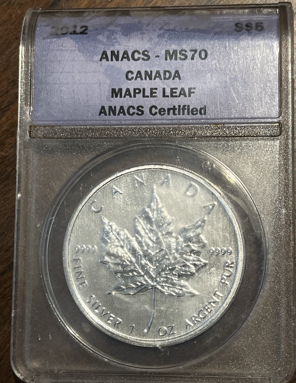 2012 $5 Silver Canadian Maple Leaf Anac Ms70 , 1 Oz .9999 Silver