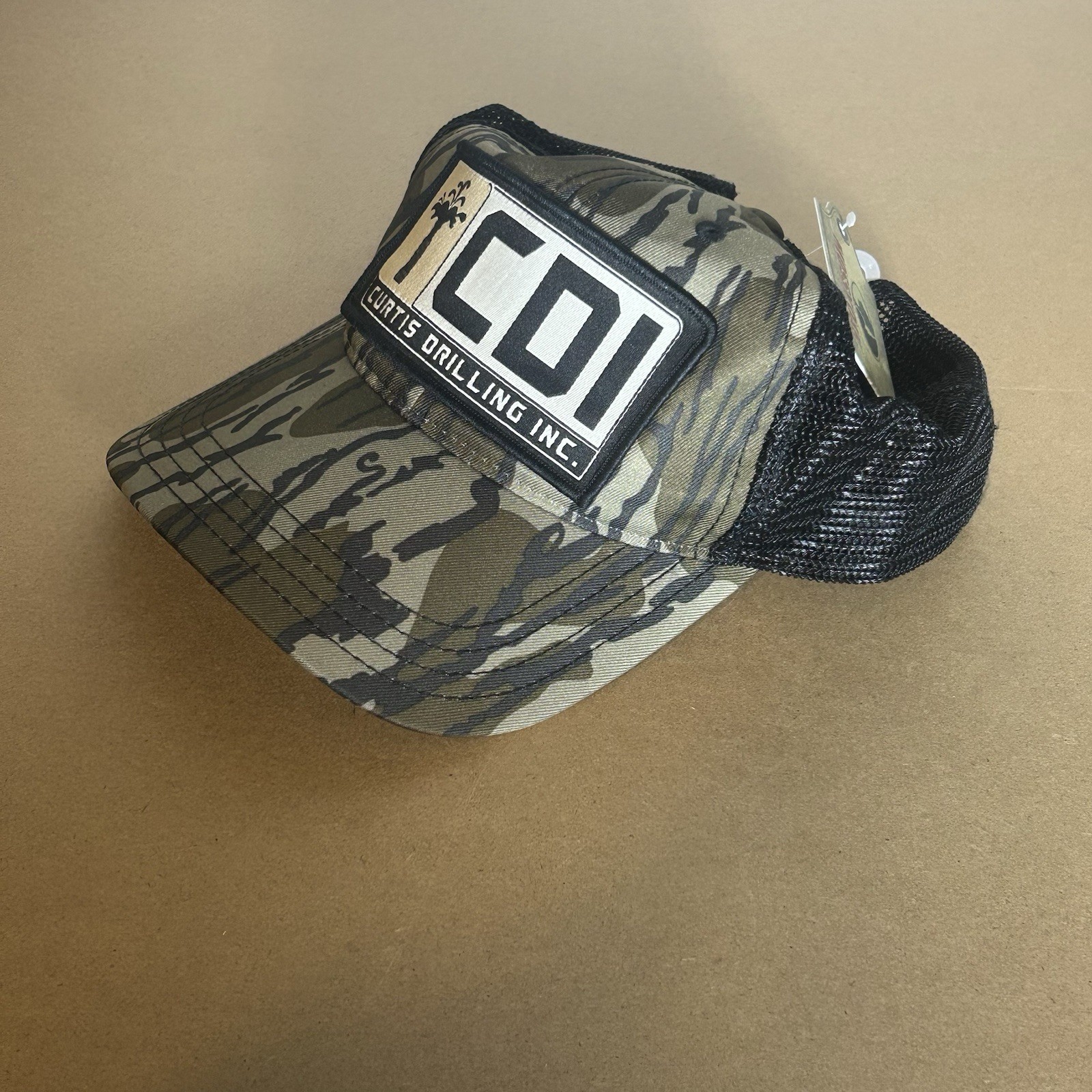 Richardson Patterned Camo Snapback Cap Mossy Oak w/ Drilling Company Logo Mesh