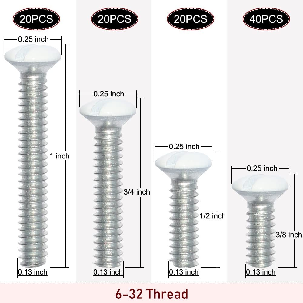 Wall Plate Screws, 100 pcs White Outlet Screws 6-32 Thread Light Electrical C...