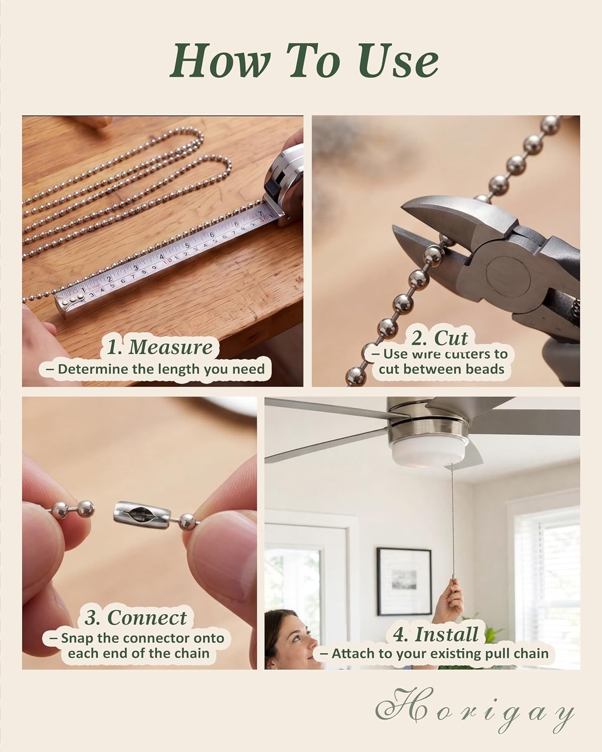 120-Inch Extra Long Ceiling Fan Pull Chain Extender, Premium Ball Chain with 12