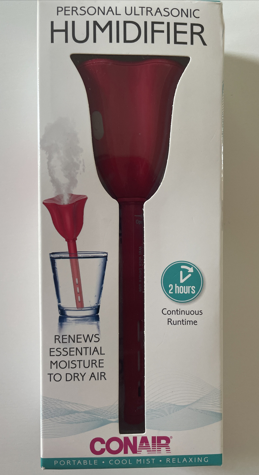 PERSONAL ULTRASONIC HUMIDIFIER NEW By CONAIR (RED) 2 HOUR RUNTIME