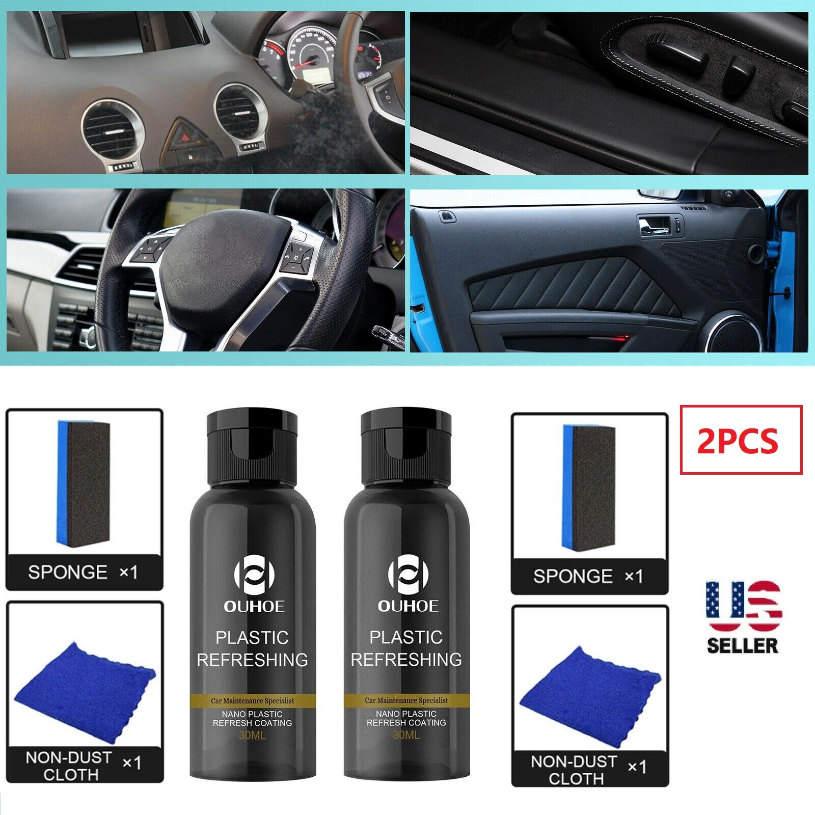 2PCS Car Plastic Revitalizing Coating Nano Plastic parts Refurbish Agent Set USA