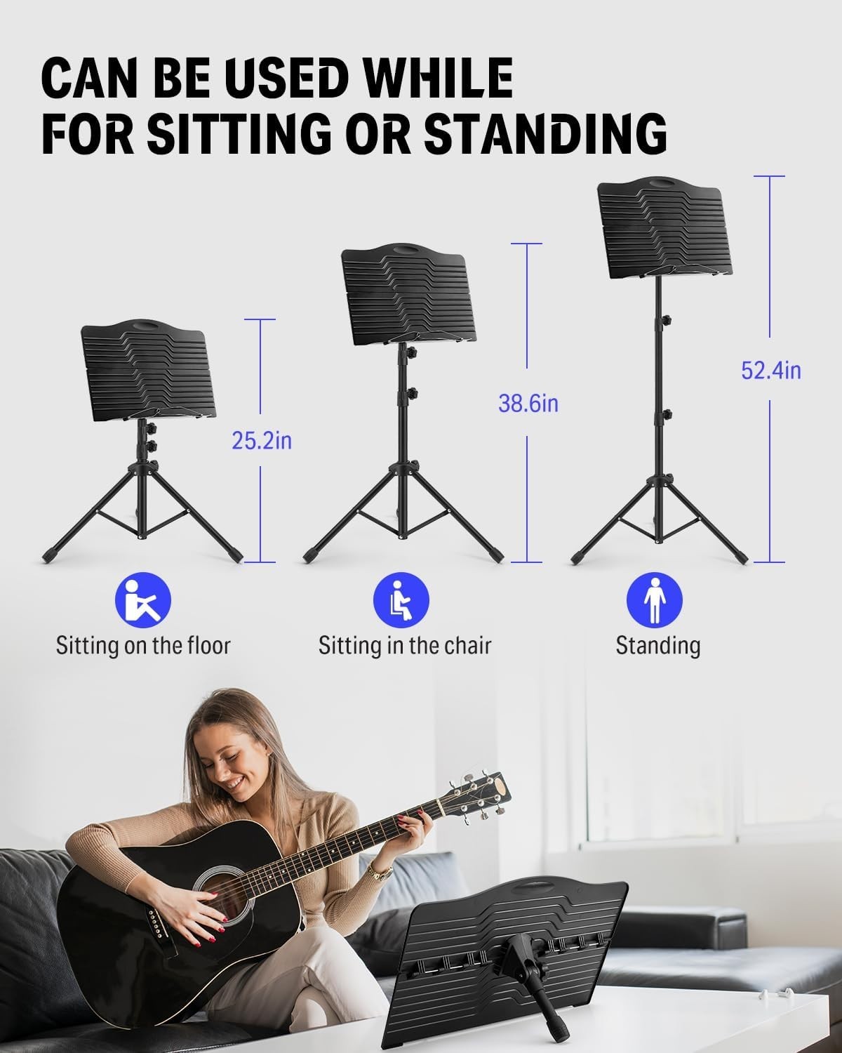 Foldable Music Stand with Light and Accessories - Versatile for Stage or Studio