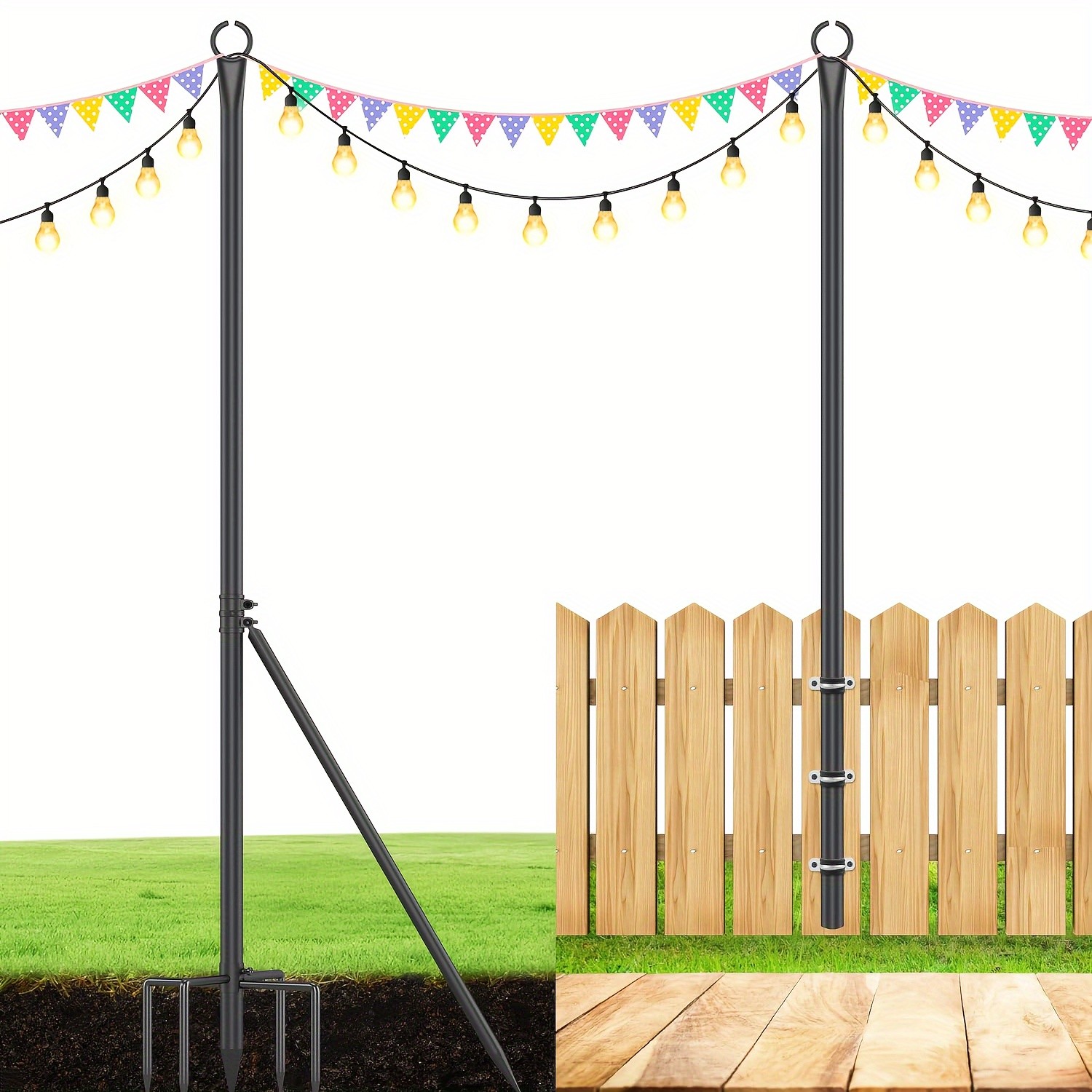 2 Pack Outdoor String Light Poles for Deck Garden Backyard Fence/Railing Mount
