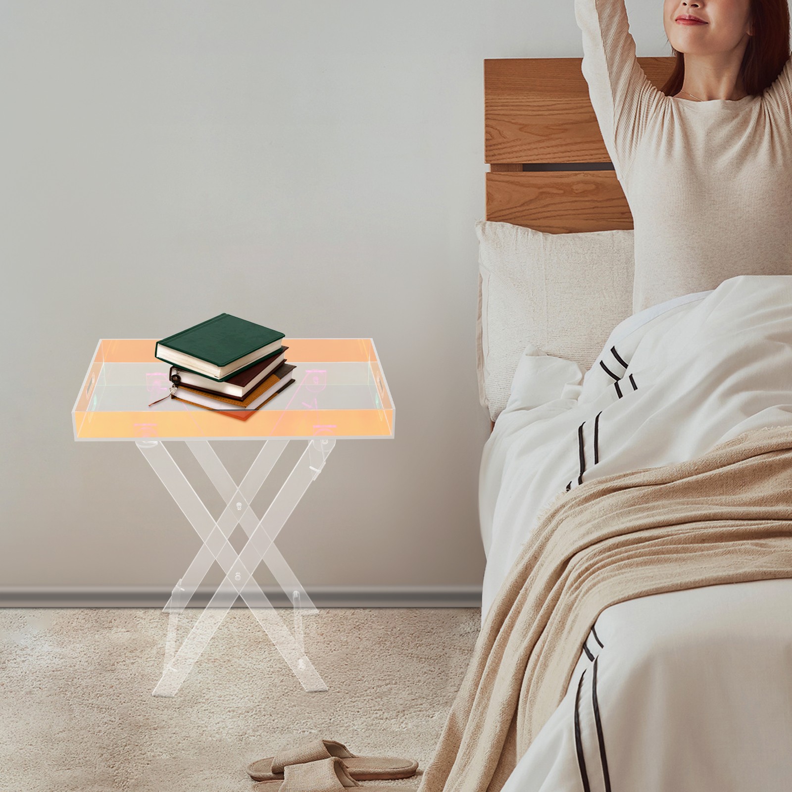 Acrylic Folding Tray Table, Acrylic End Table, Colorful Acrylic Side Table